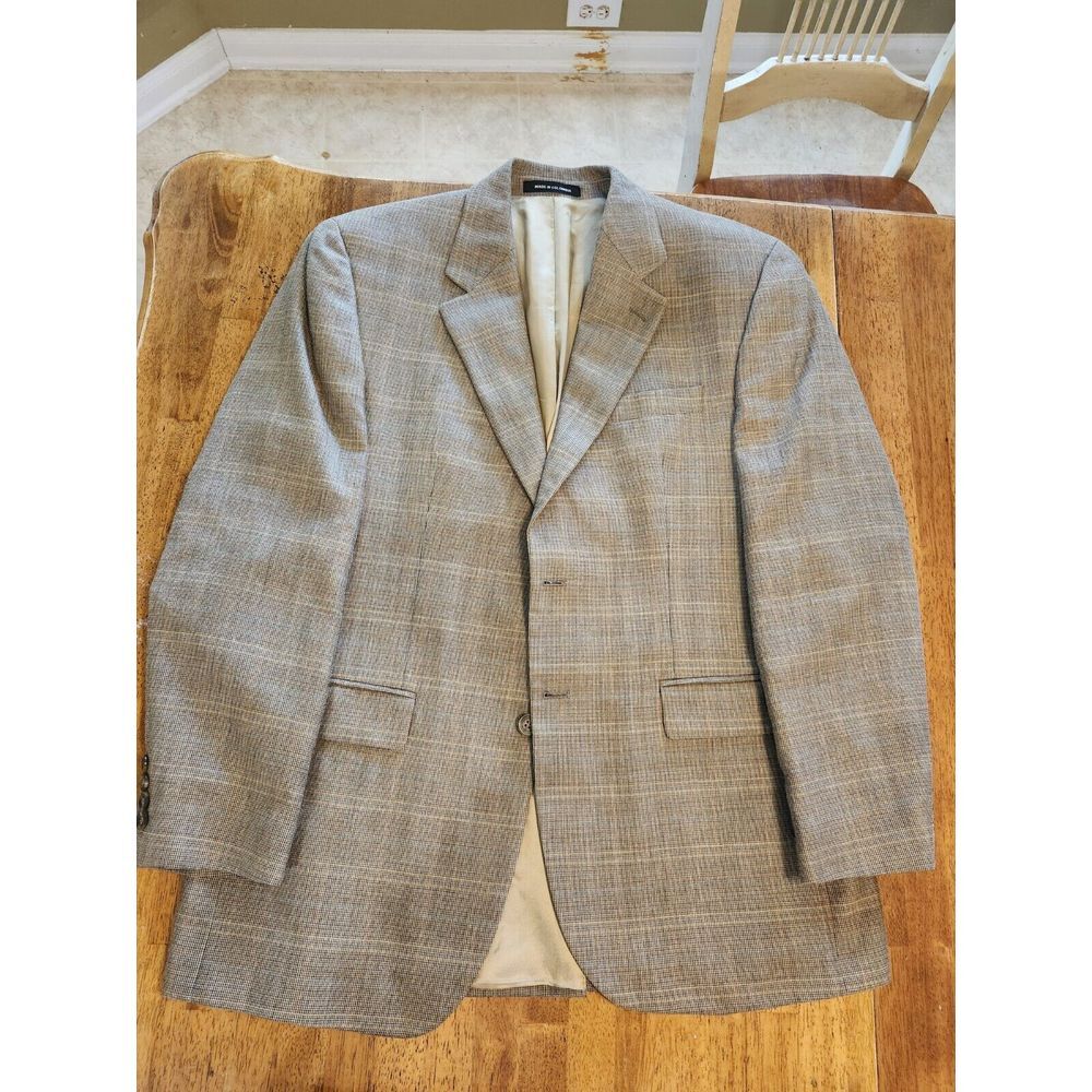 Lauren Ralph Lauren Blazer Men 41R‎ Golden Brown Plaid Silk Wool Sport Coat